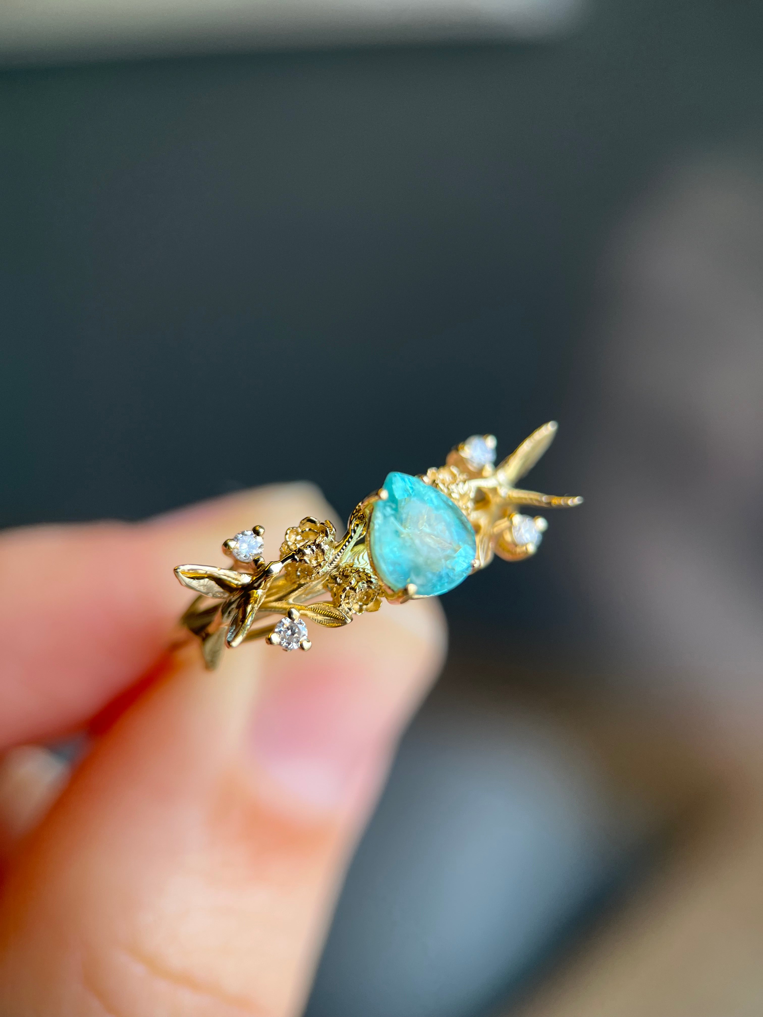 Anel Beija flor com Turmalina Paraíba Gota