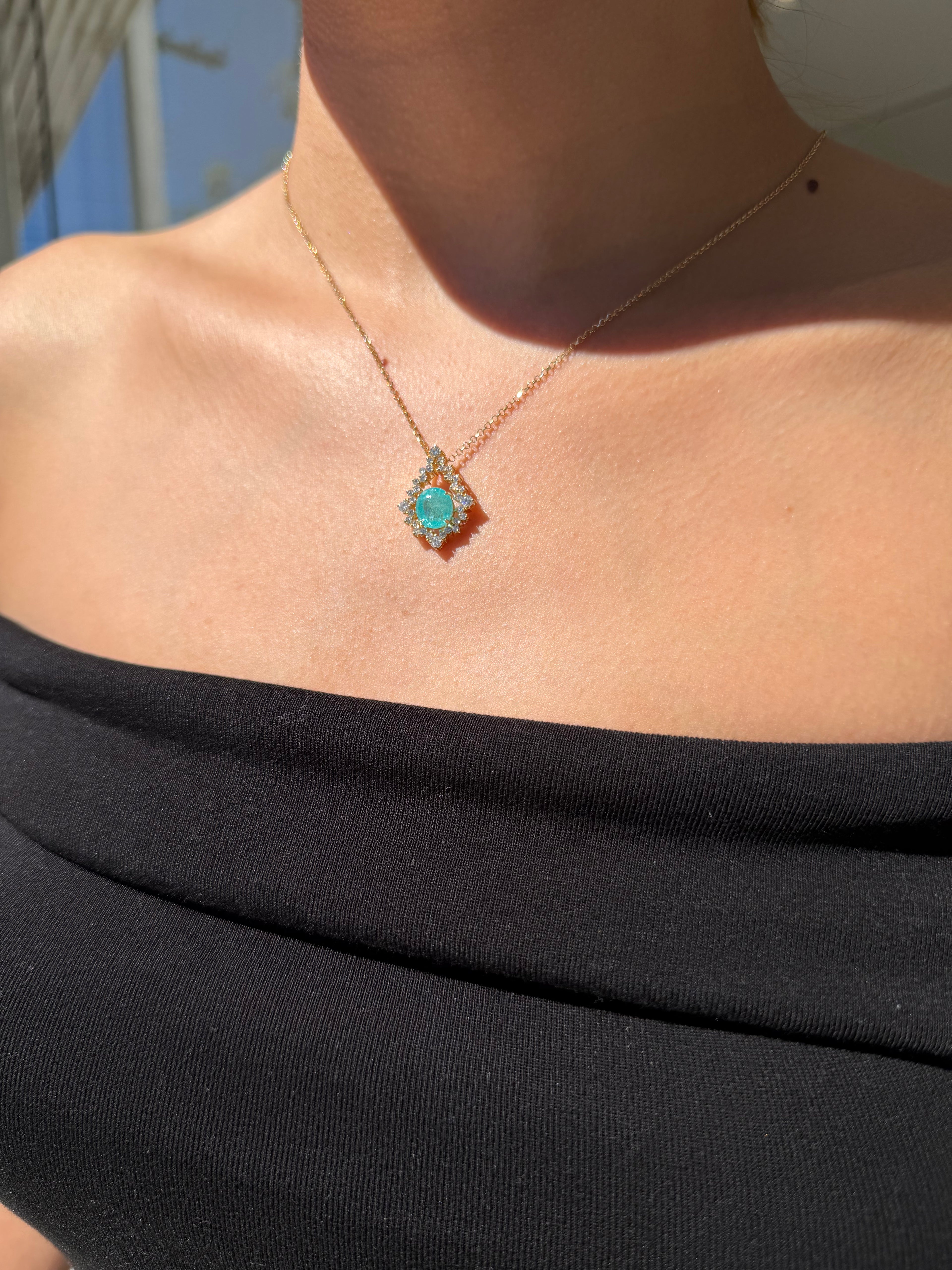 Pingente Turmalina Paraíba 3ct com diamantes