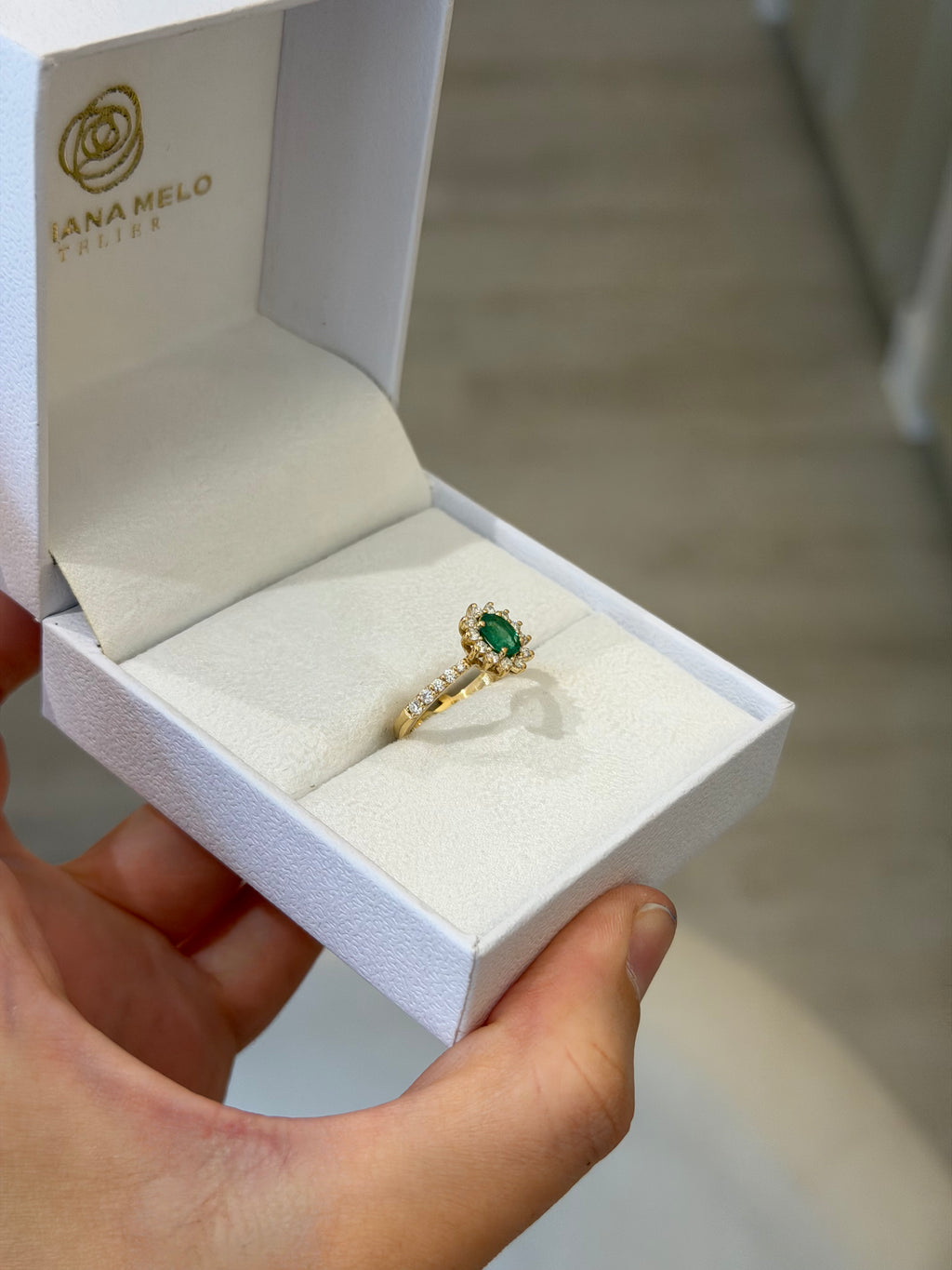 Anel Dégradé com Esmeralda e Diamantes